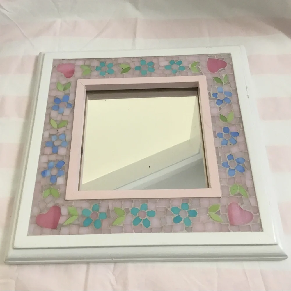 ✨Vintage Shabby Chic Y2K Pastel Flower Heart Stained Glass Square Wall Mirror